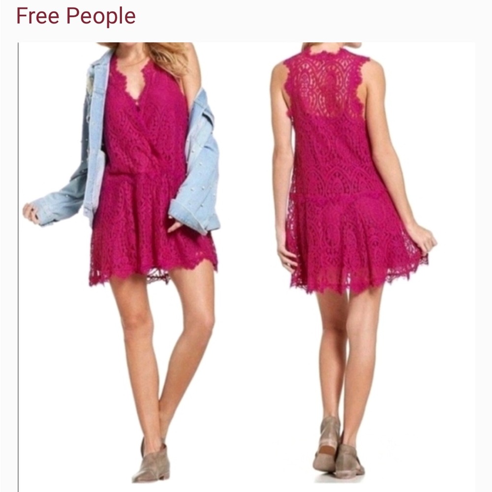 Like new Free People Heart In Two Lace Mini Dress, Bright Orchid